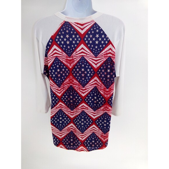 Lularoe Medium Randy Raglan Red White Blue stars & stripes Americana Top size M - Picture 5 of 8